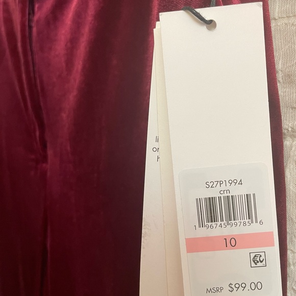 Calvin Klein Pants Womens 10 Velvet Wide-Leg Whitney Pants Cranberry Red - Picture 6 of 7